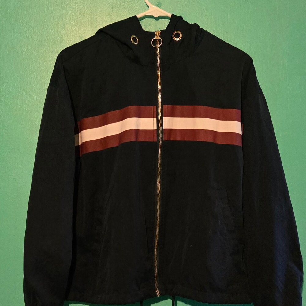 Forever 21 Navy Hooded Bomber Zip Up Jacket Women’s Size Small